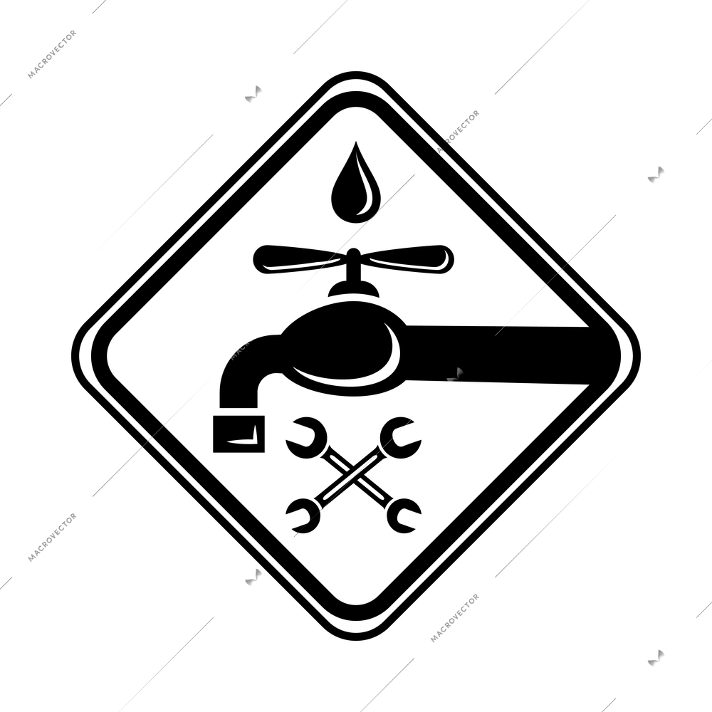 Plumbing service label composition with vintage style monochrome emblem vector illustration