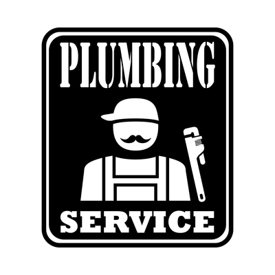 Plumbing service label composition with vintage style monochrome emblem vector illustration