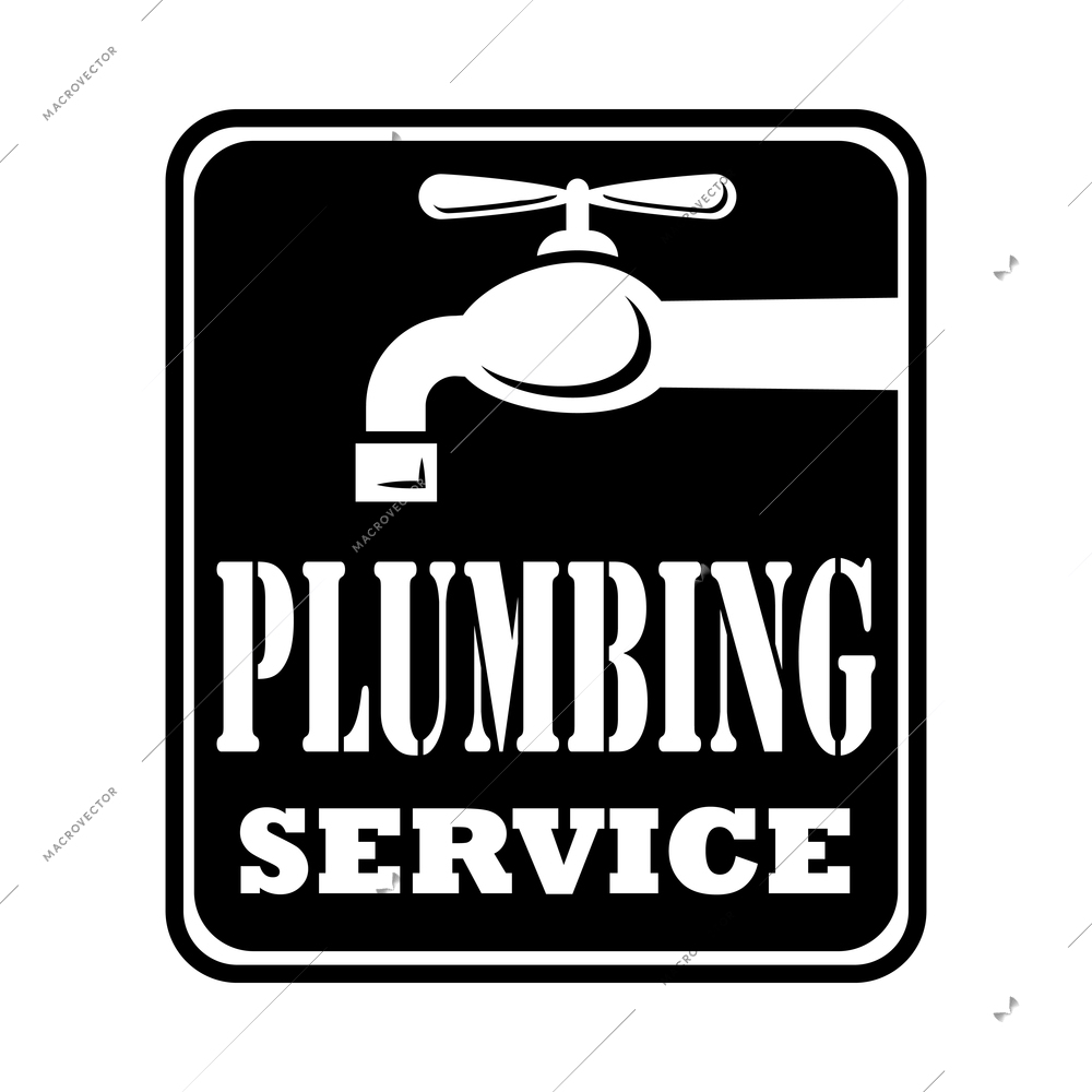 Plumbing service label composition with vintage style monochrome emblem vector illustration