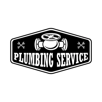 Plumbing service label composition with vintage style monochrome emblem vector illustration