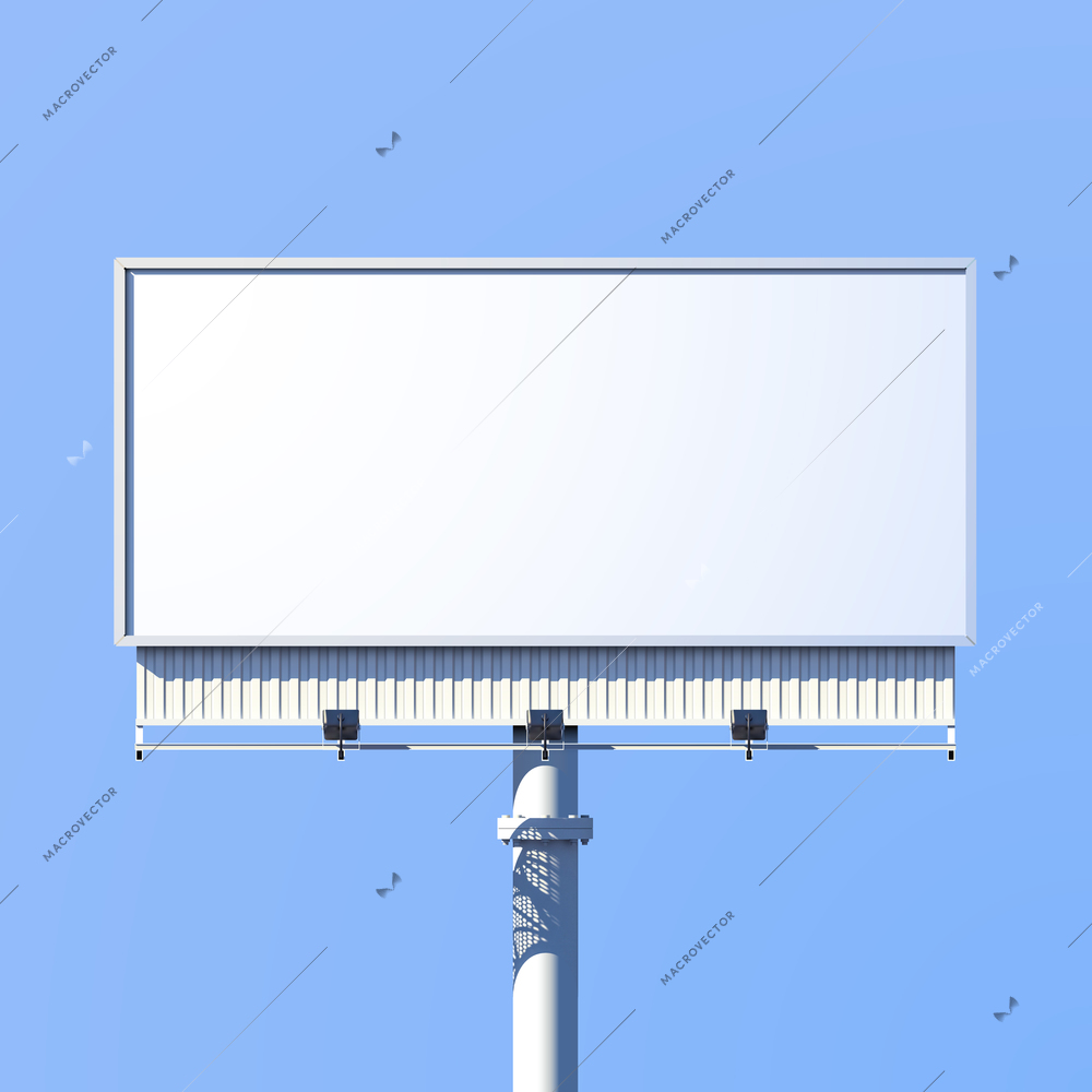 Realistic 3d outdoor advertising billboard sign isolated on blue background vector illustration