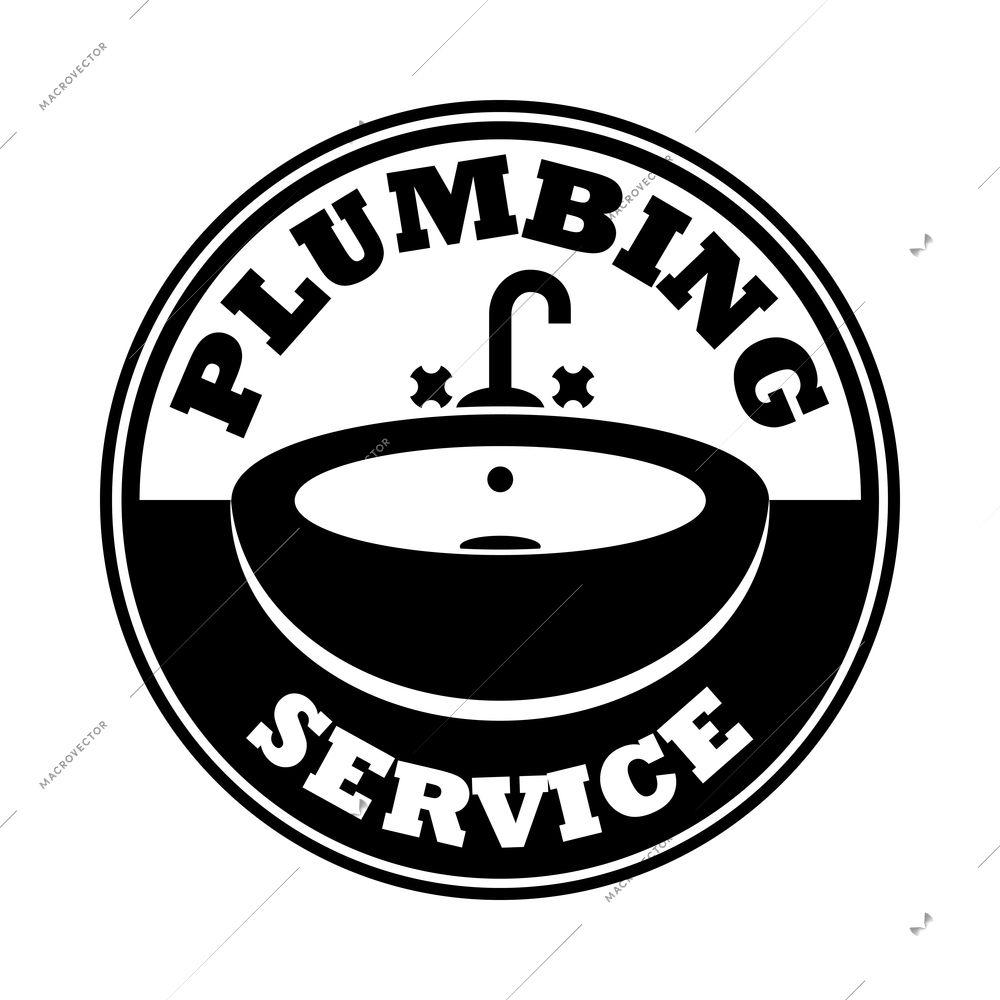 Plumbing service label composition with vintage style monochrome emblem vector illustration