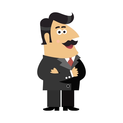 Business life shareholder composition with doodle style character of businessman with moustache vector illustration