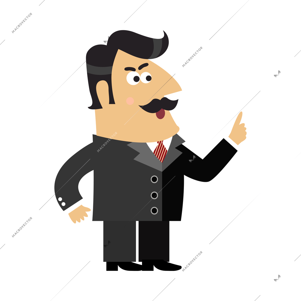 Business life shareholder composition with doodle style character of businessman with moustache vector illustration