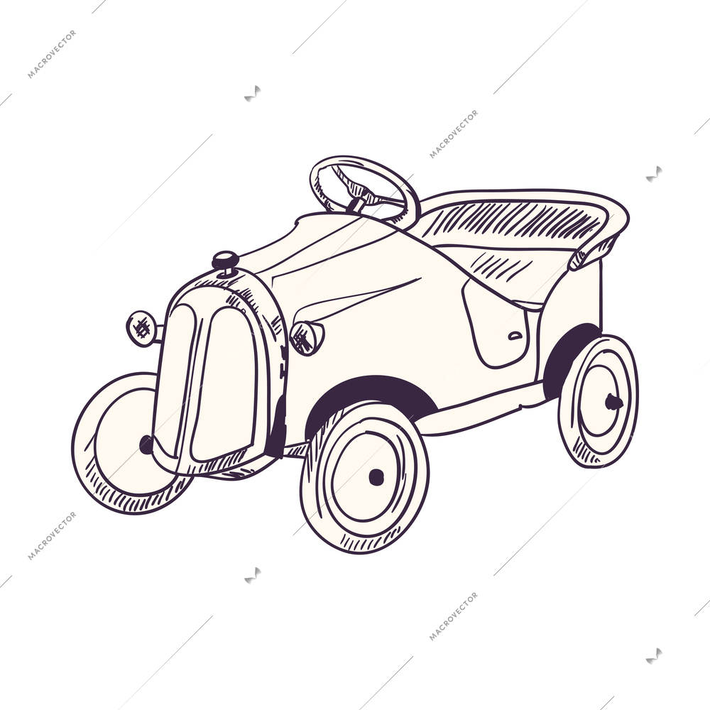 Toys sketch composition with isolated image of hand drawn style toy on blank background vector illustration