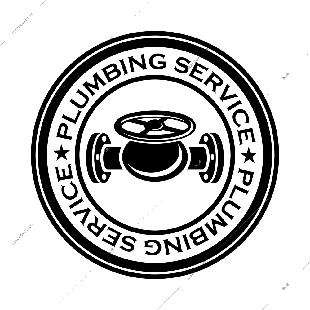 Plumbing service label composition with vintage style monochrome emblem vector illustration