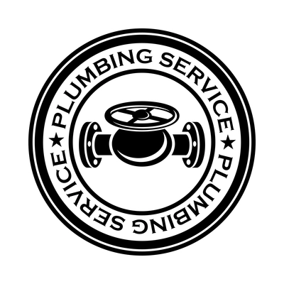 Plumbing service label composition with vintage style monochrome emblem vector illustration