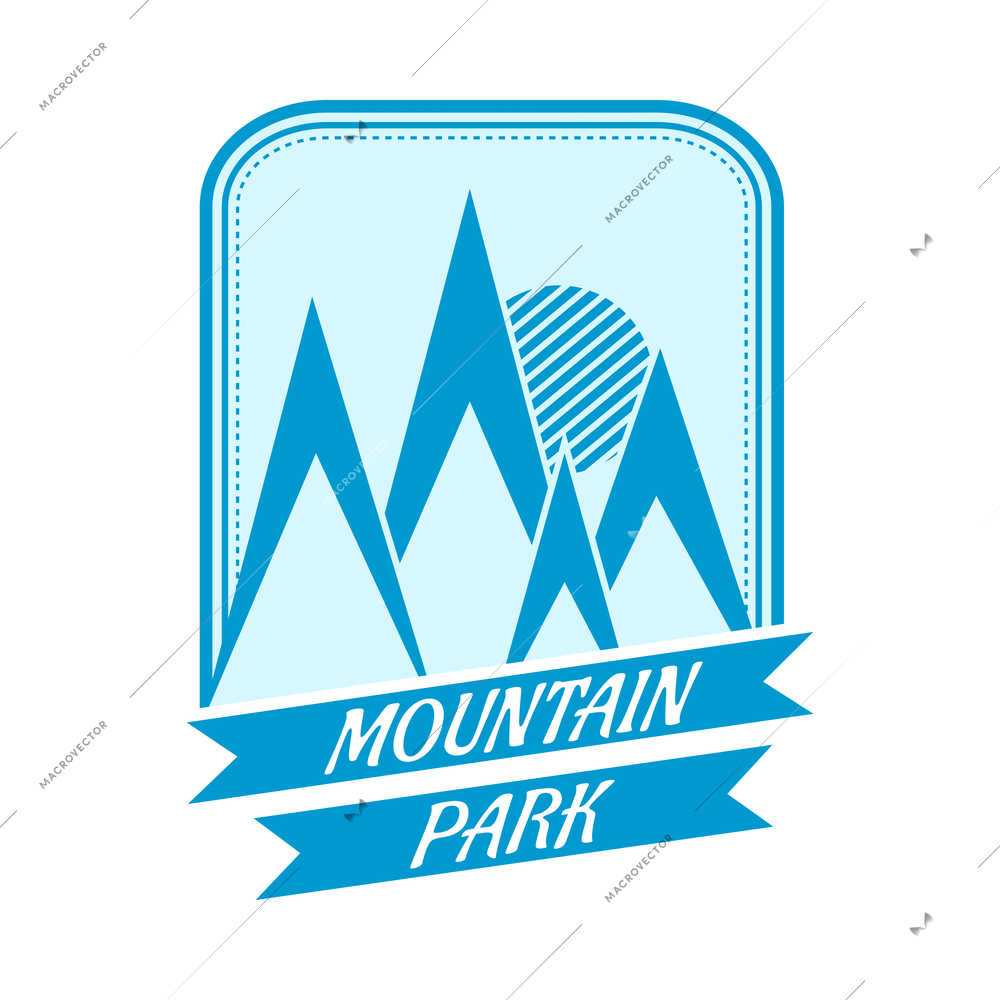 Mountain label composition with colored vintage style emblem with text and range of cliffs vector illustration