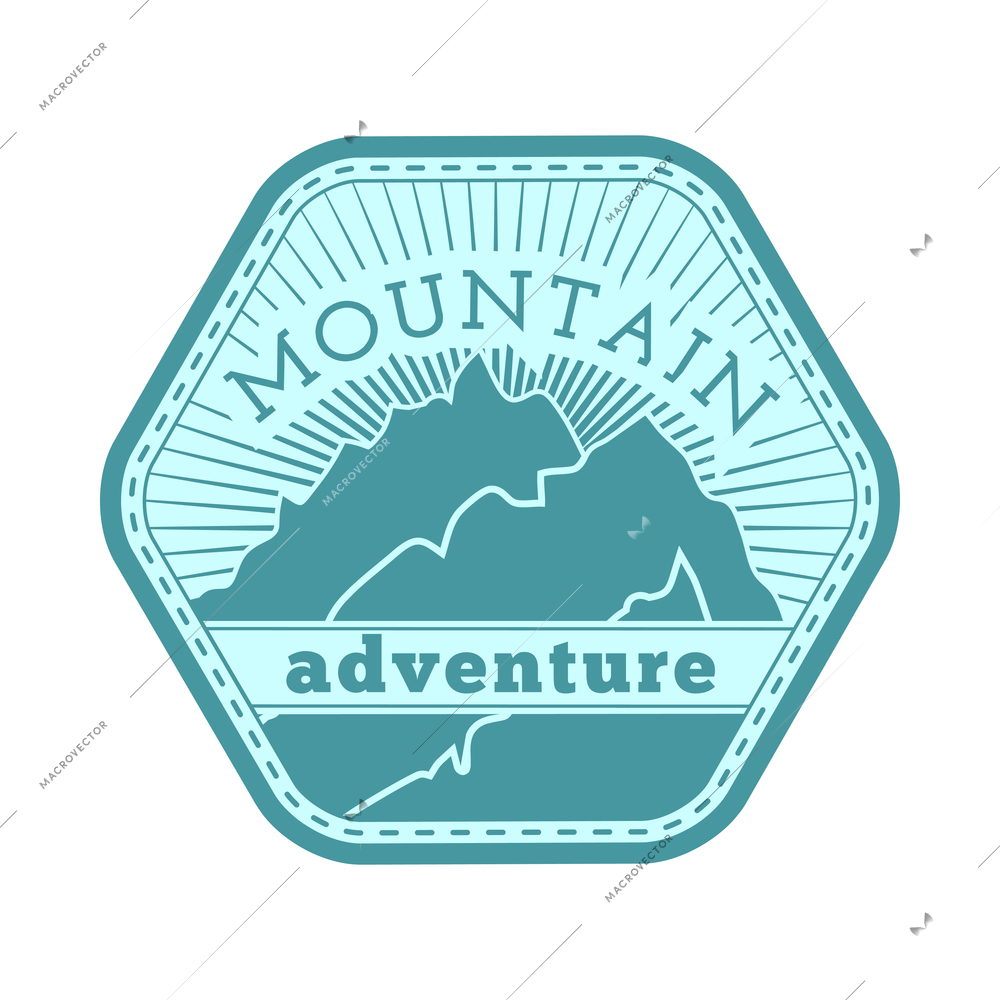 Mountain label composition with colored vintage style emblem with text and range of cliffs vector illustration