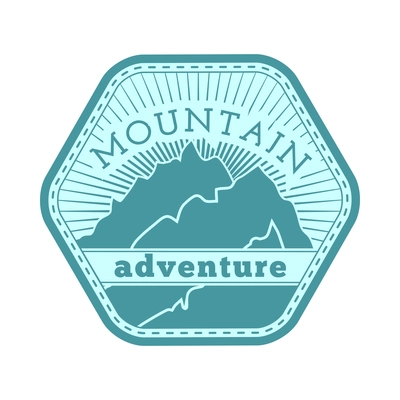 Mountain label composition with colored vintage style emblem with text and range of cliffs vector illustration