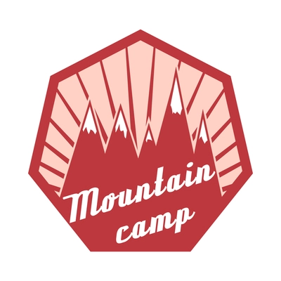 Mountain label composition with colored vintage style emblem with text and range of cliffs vector illustration