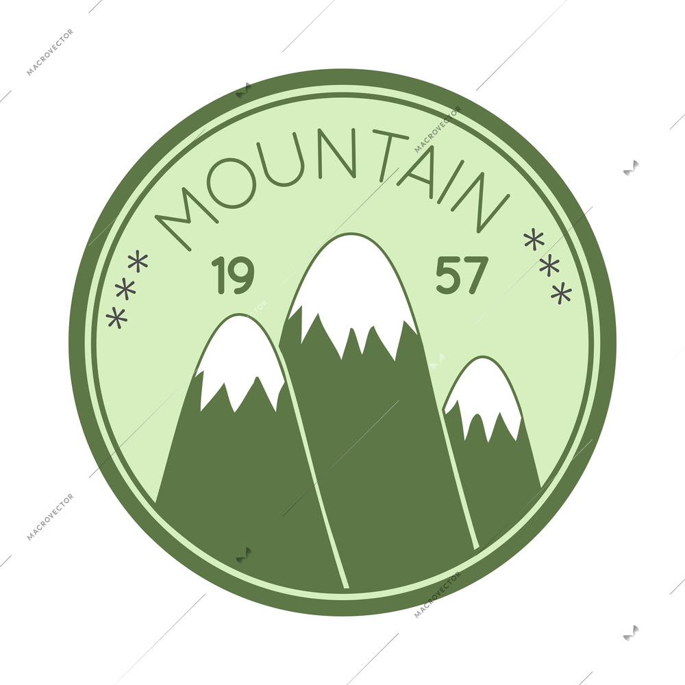 Mountain label composition with colored vintage style emblem with text and range of cliffs vector illustration