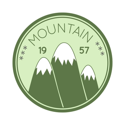 Mountain label composition with colored vintage style emblem with text and range of cliffs vector illustration