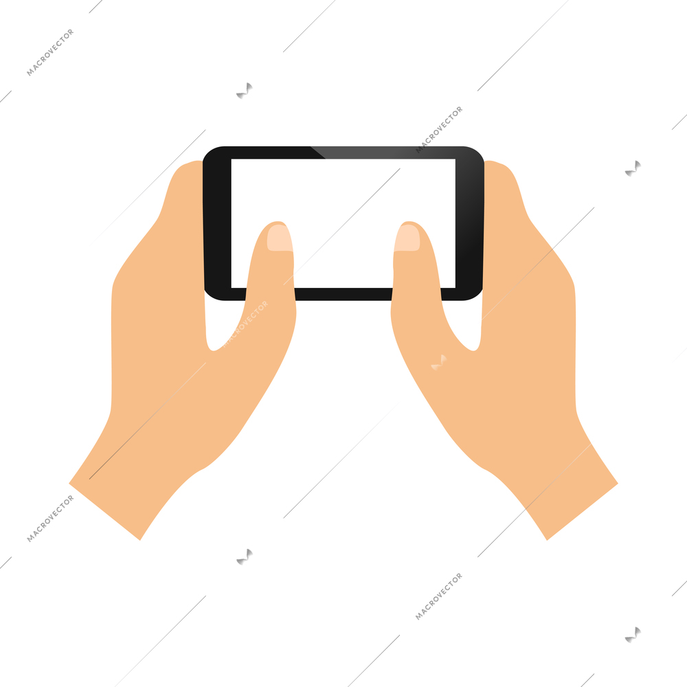 Hand phone composition with view of human hands gesture and smartphone with empty screen vector illustration