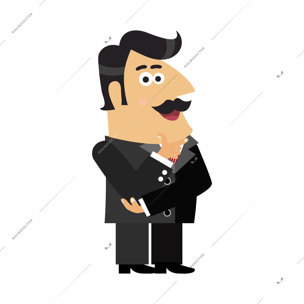 Business life shareholder composition with doodle style character of businessman with moustache vector illustration