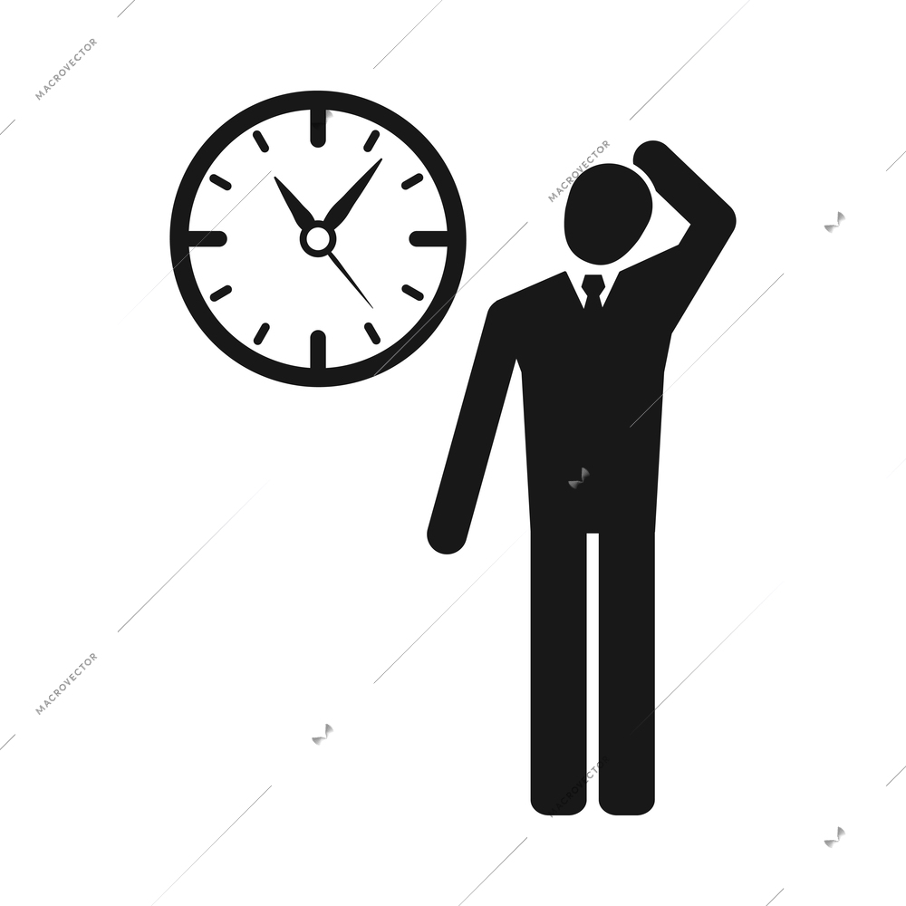 Time management monochrome composition with isolated black icon on blank background vector illustration