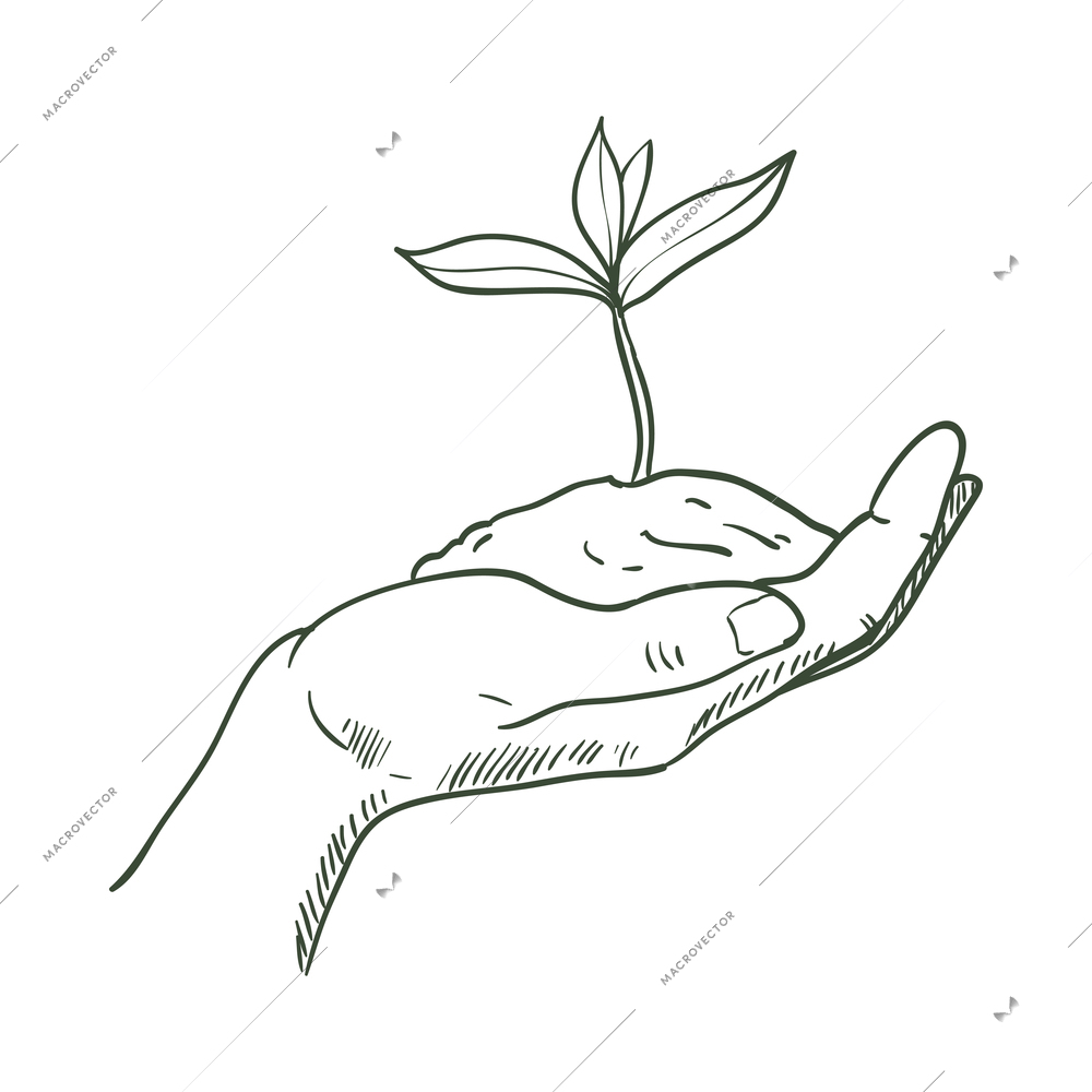 Doodle ecology composition with monochrome hand drawn style eco image on blank background vector illustration