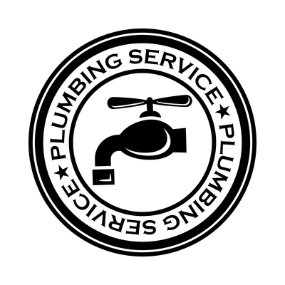 Plumbing service label composition with vintage style monochrome emblem vector illustration
