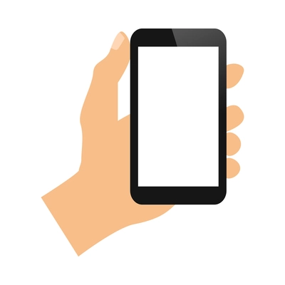 Hand phone composition with view of human hands gesture and smartphone with empty screen vector illustration