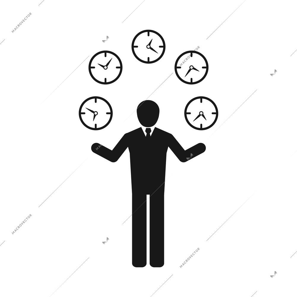 Time management monochrome composition with isolated black icon on blank background vector illustration