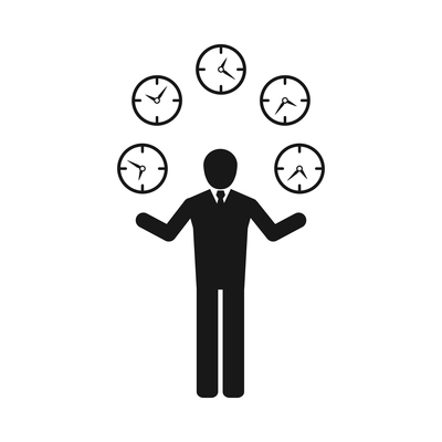 Time management monochrome composition with isolated black icon on blank background vector illustration