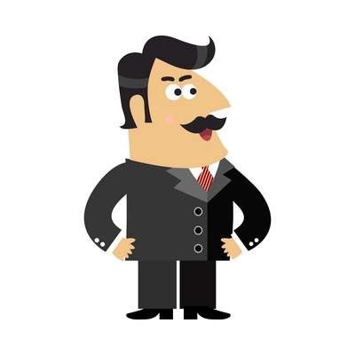 Business life shareholder composition with doodle style character of businessman with moustache vector illustration