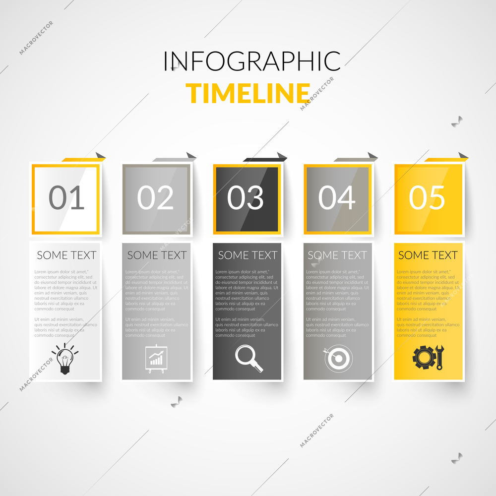 Abstract paper timeline infographics design template with bookmarks business icons vector illustration