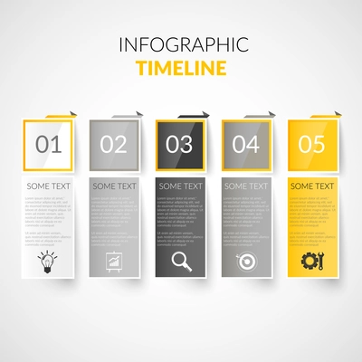 Abstract paper timeline infographics design template with bookmarks business icons vector illustration