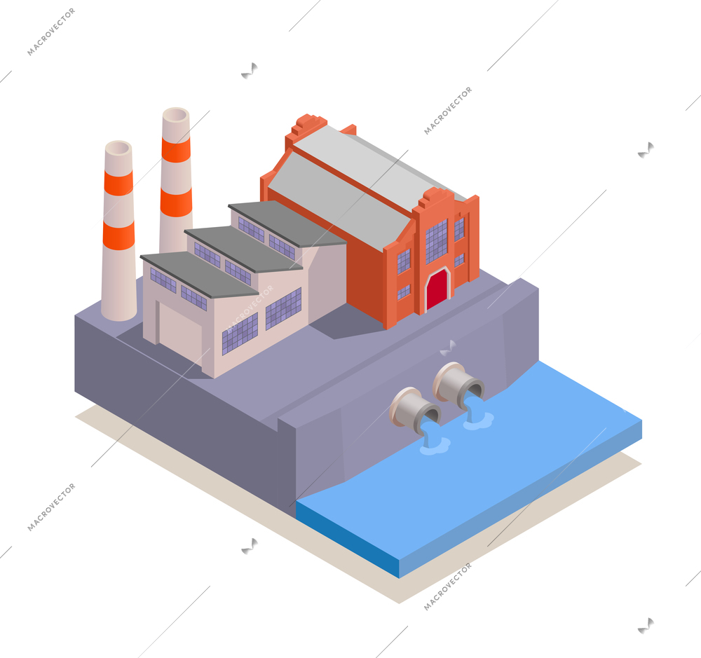 Isometric natural resources renewable energy composition with 3d building exterior of plant on white background vector illustration