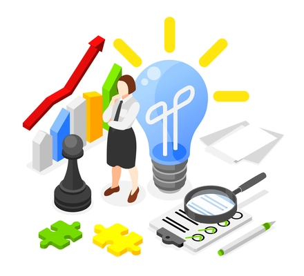Soft skills creativity planning isometric composition with colored 3d symbols vector illustration