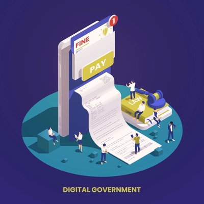 Digital government isometric concept with smartphone issuing a tax check vector illustration