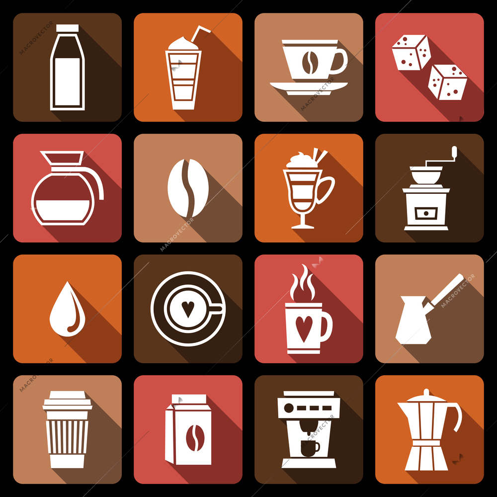 Coffee white icons set with natural beans french press coffee-bulb isolated vector illustration
