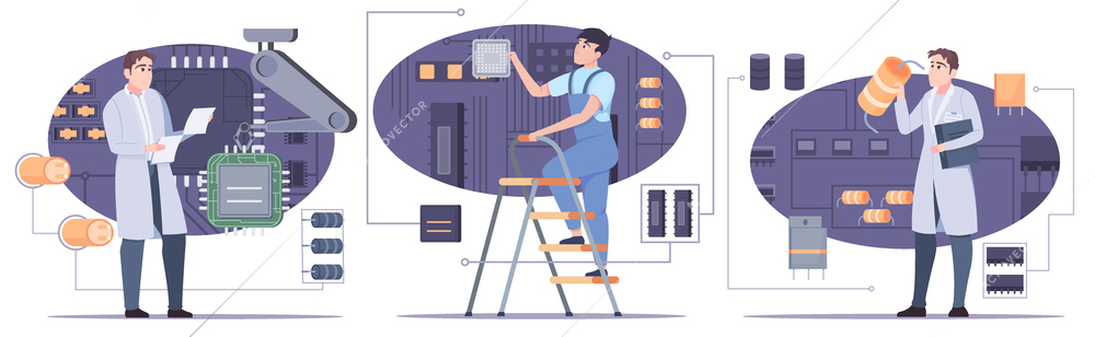 Micro chips composition with programmer symbols flat isolated vector illustration