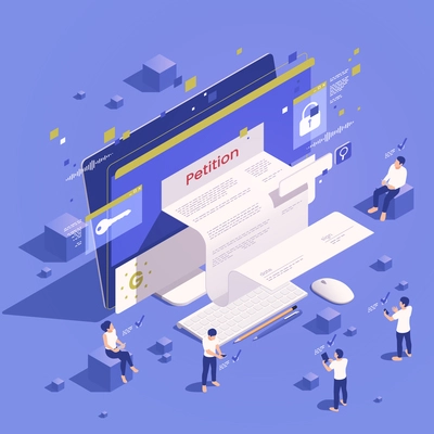 Digital government isometric concept with laptop and electronic petition form vector illustration