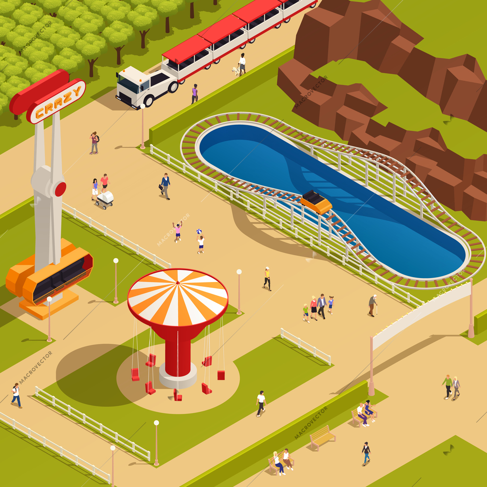 Amusement park isometric composition with outdoor entertainment vector illustration