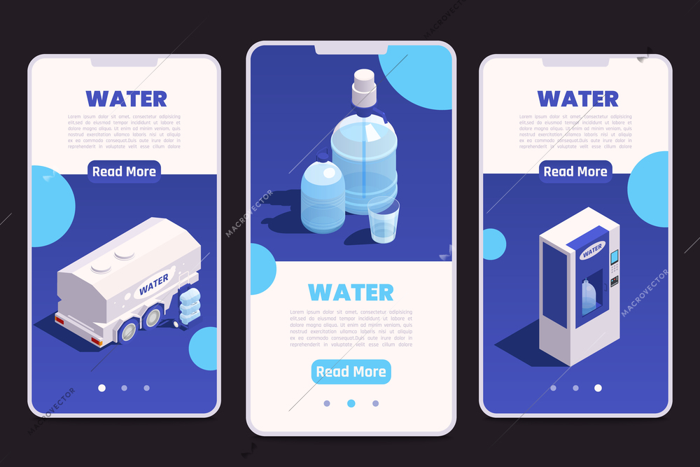Water delivery business set with mobile app templates isolated vector illustration