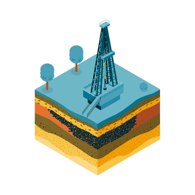 Isometric oil industry workers composition with industrial image on blank background vector illustration