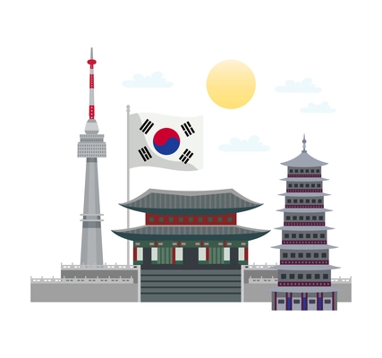 South korea tourism composition with colorful images isolated on blank background vector illustration