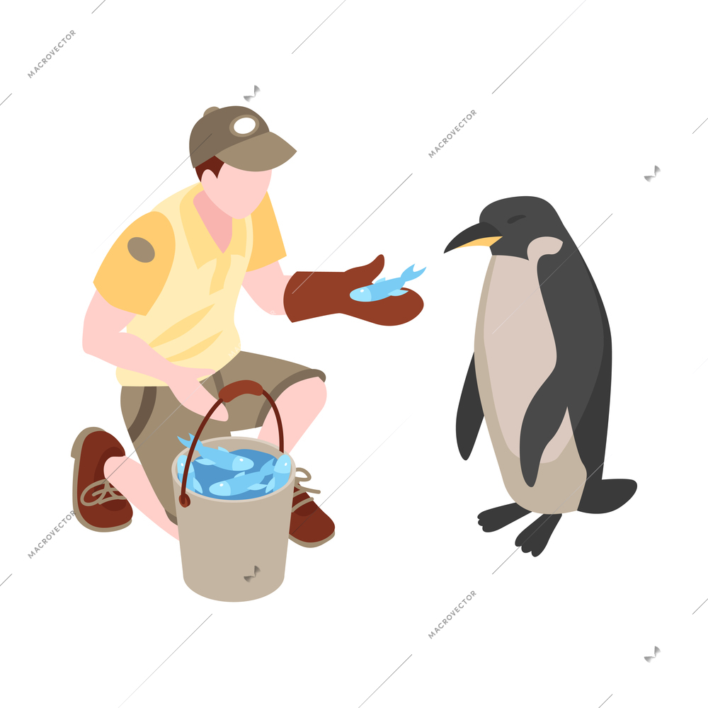 Isometric zoo composition with image of animal with human isolated on blank background vector illustration