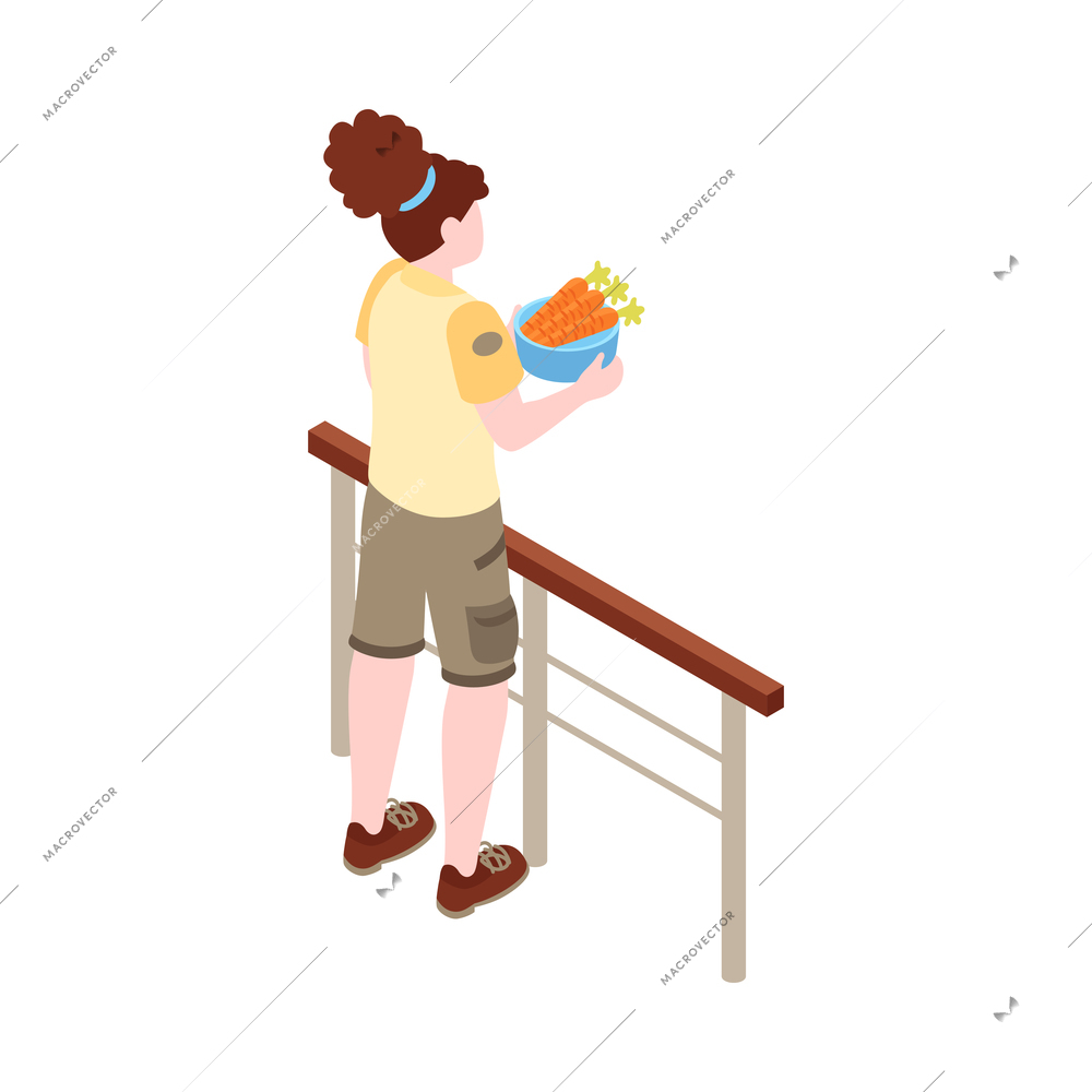 Isometric zoo composition with image of human personnel isolated on blank background vector illustration