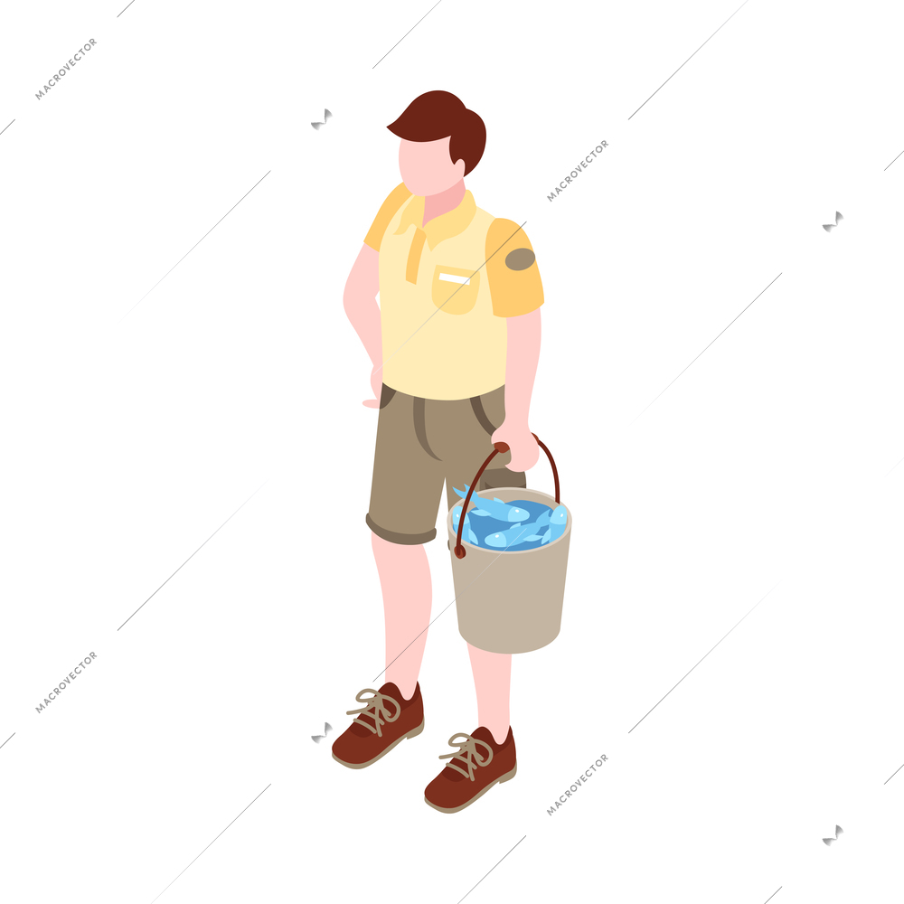 Isometric zoo composition with image of human personnel isolated on blank background vector illustration