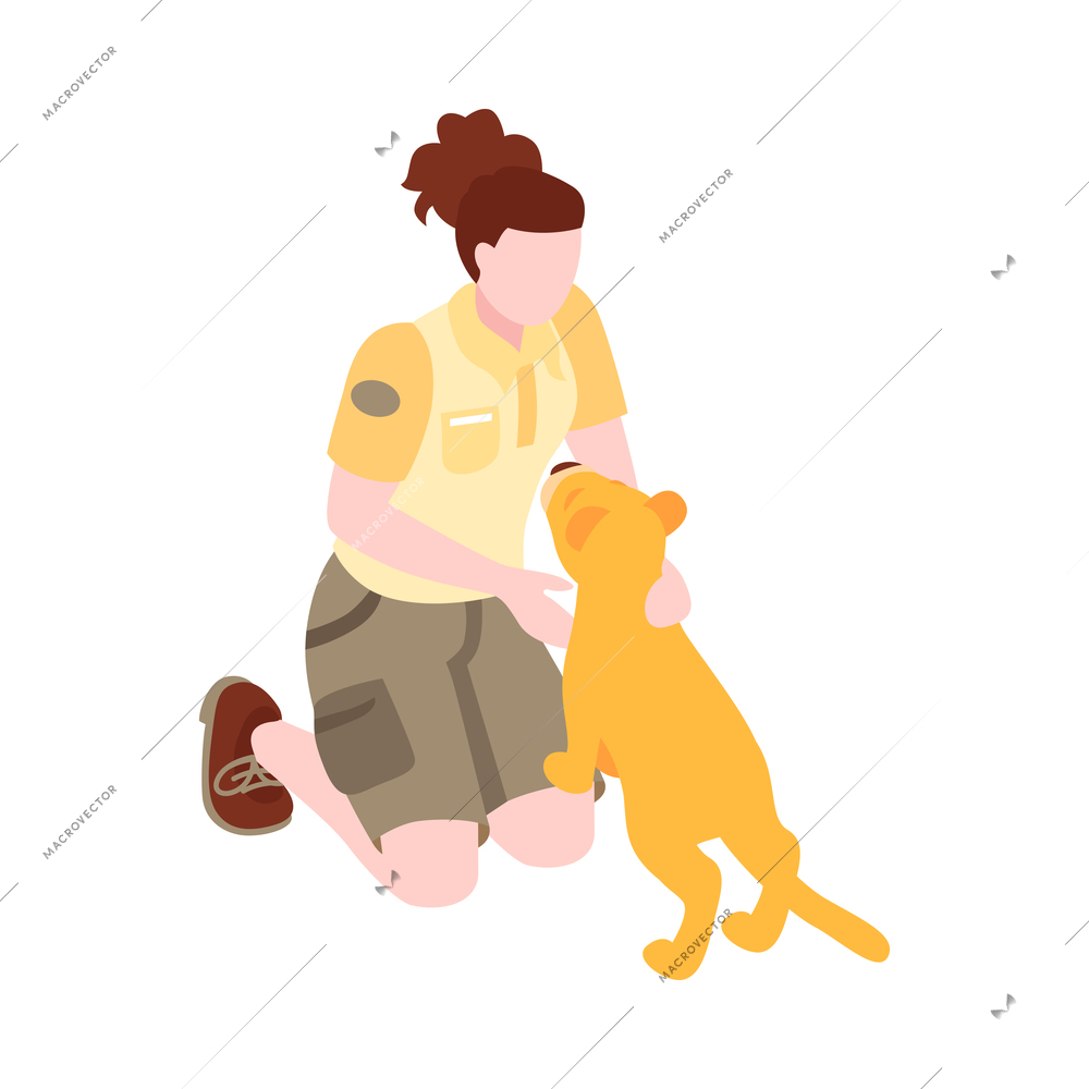 Isometric zoo composition with image of animal with human isolated on blank background vector illustration