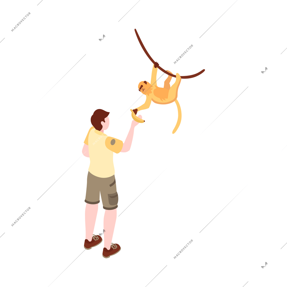 Isometric zoo composition with image of animal with human isolated on blank background vector illustration