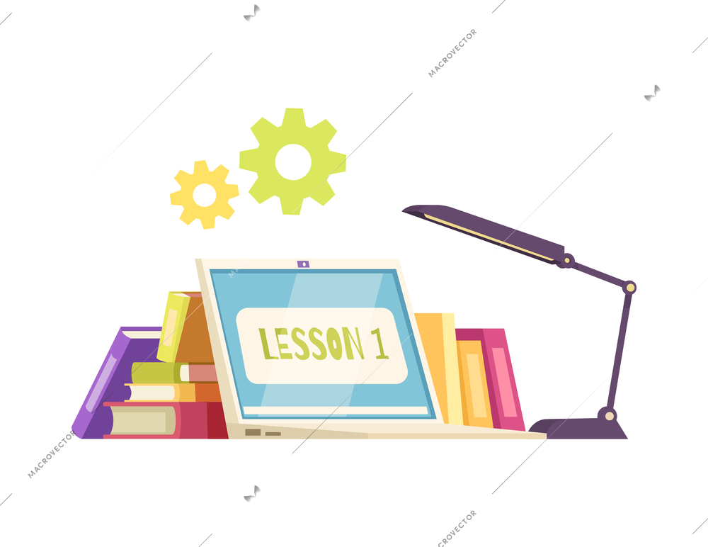 Online video training education learning courses composition with doodle style images on blank background vector illustration