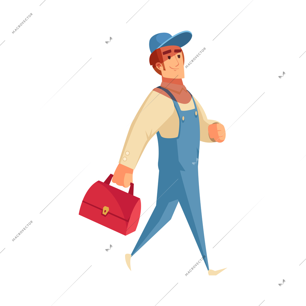 Plumber composition with isolated cartoon style home fixture fixing image on blank background vector illustration