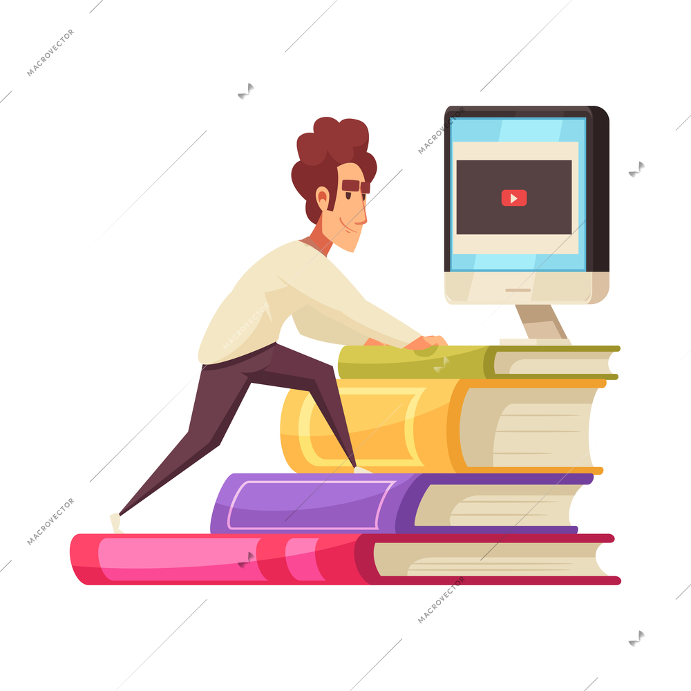 Online video training education learning courses composition with doodle style images on blank background vector illustration