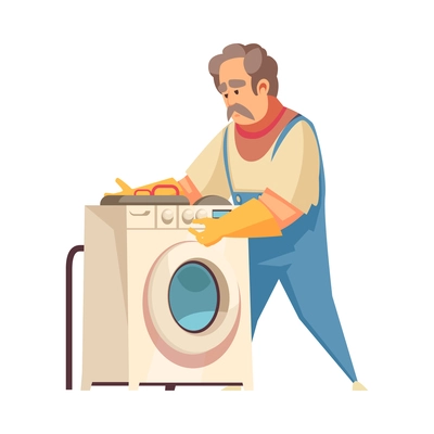 Plumber composition with isolated cartoon style home fixture fixing image on blank background vector illustration