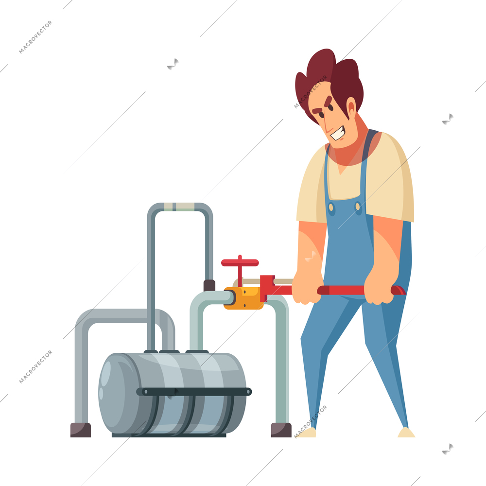 Plumber composition with isolated cartoon style home fixture fixing image on blank background vector illustration