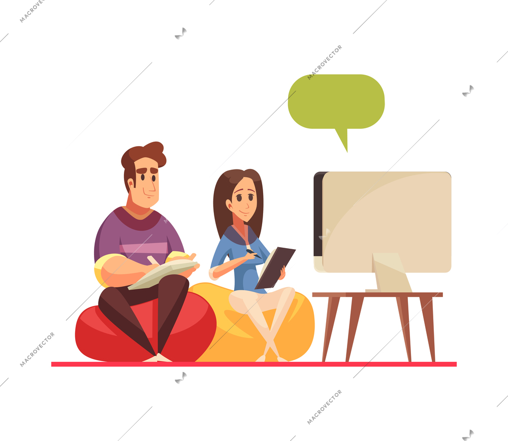 Online video training education learning courses composition with doodle style images on blank background vector illustration