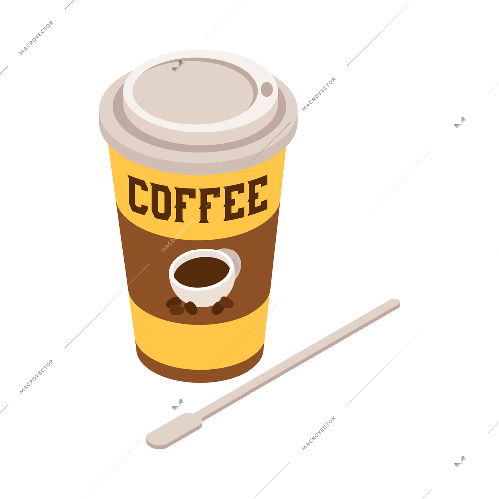 Isometric coffee house barista composition with isolated coffeeshop image on blank background vector illustration